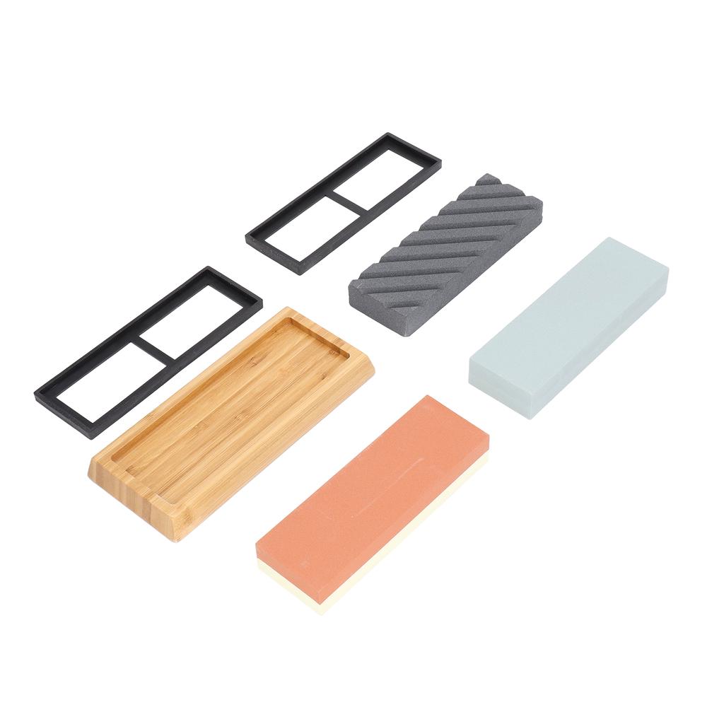 Sharpening Stone Polishing Finishing Whetstone Combination Set with Wooden Base Non Slip Pad