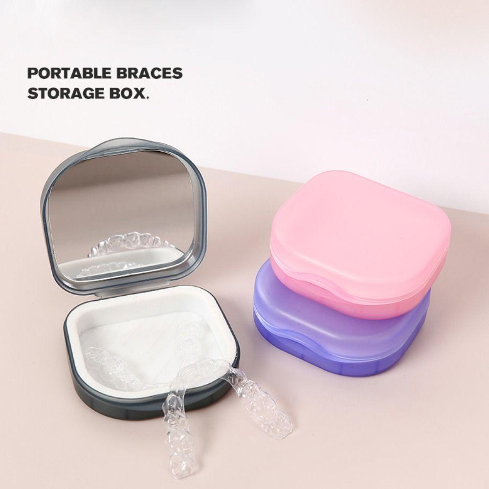 Portable Denture Storage Box With Mirror Mouthguard Case New Braces Box