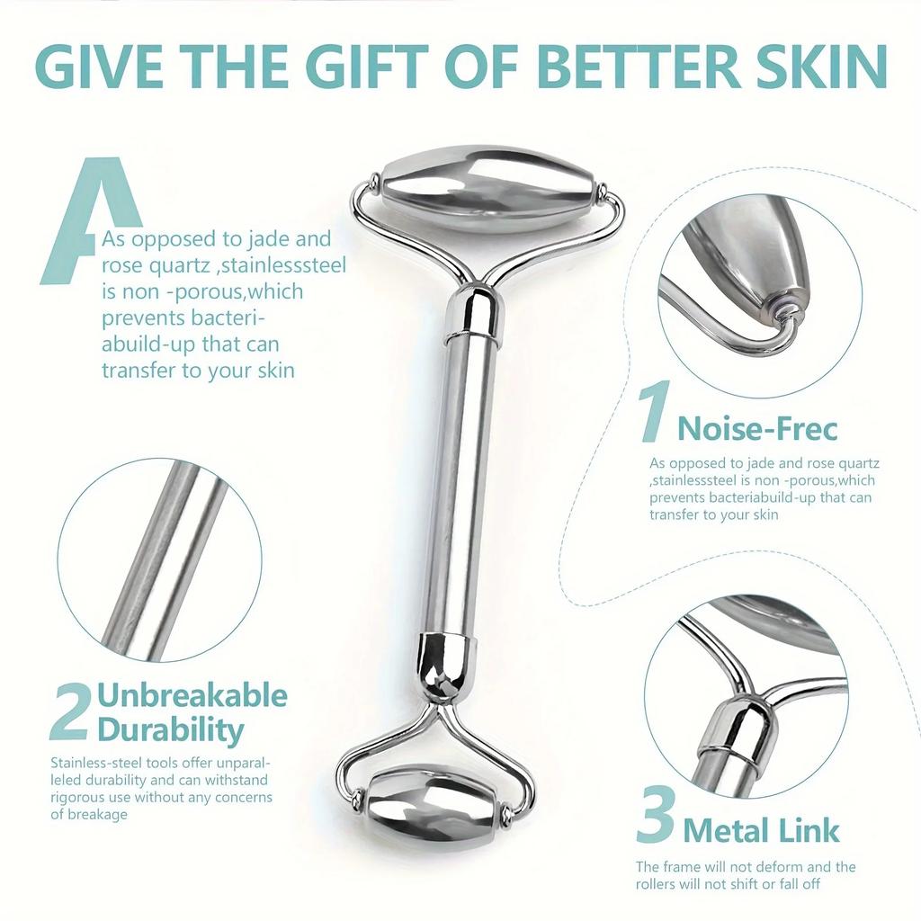 Stainless Steel Roller Face Roller Gua Sha Facial Tools Skin Care Facial Care Reduces Under-Eye Puffiness and Dark Circles