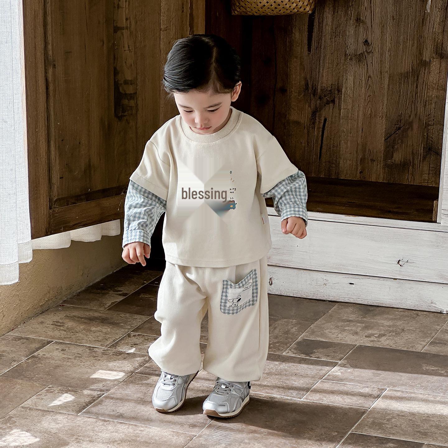 2026 Spring Korean Style Hoodie & Pants Set for Infants - Boys  Casual Two-Piece Outfit 100 cm