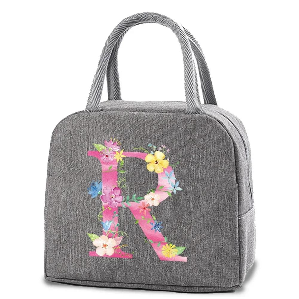 Reusable Insulated Lunch Bag Canvas Insulated Lunch Storage Bag Ladies Men's Portable Lunch Bag Waterproof Letter Pattern