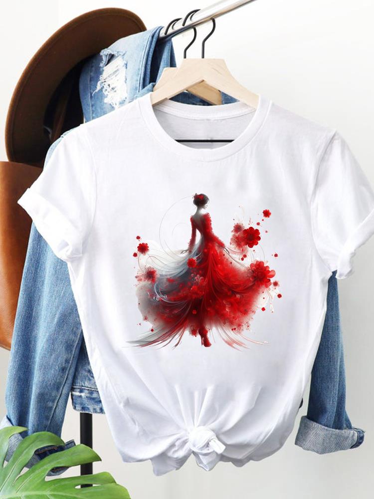 (Asian Size) Clothing T Shirt Women Fashion Tee Top Woman Print travel flower cute Female Short Sleeve Graphic T-shirts