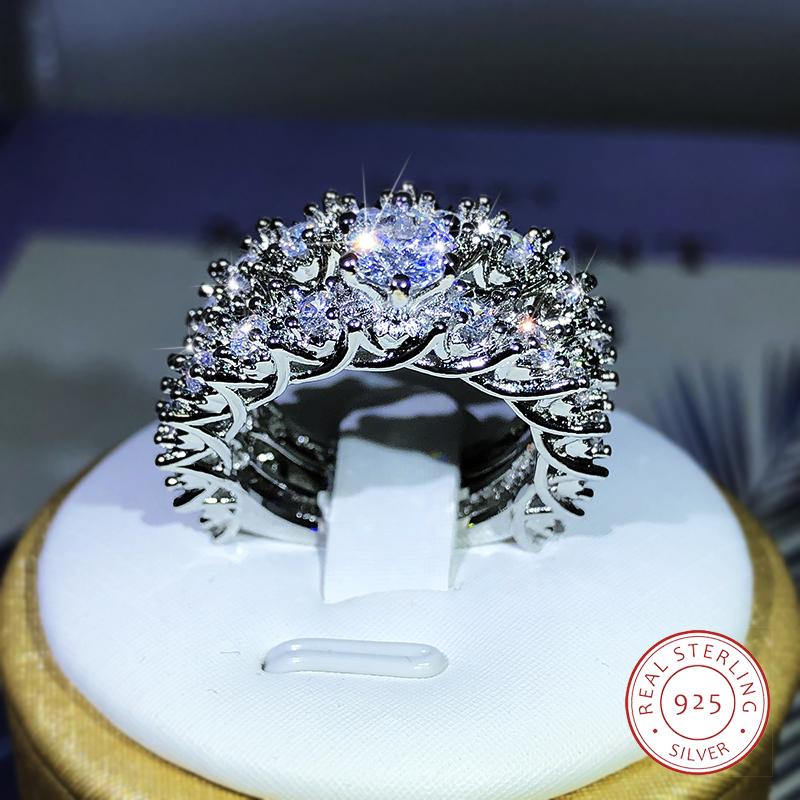 

Exquisite Geometric AAAA+ White Zircon Ring 925 Sterling Silver Ring For Ladies Fashion Jewelry Party Engagement Gift 6
