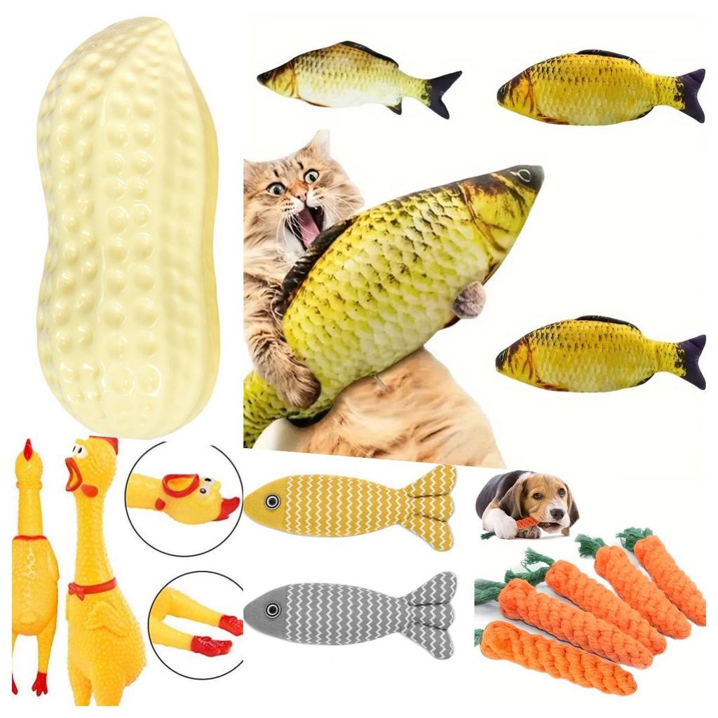 Mint-Flavored Fish-Shaped Rubber Chew Toy with Dried Chicken and Carrot