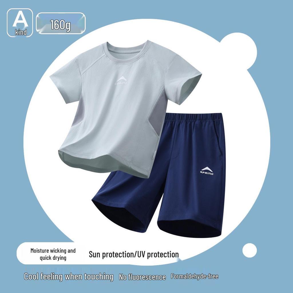 Boys' Summer Quick-Dry Sports Set - Short Sleeve & Shorts, Ice Silk, Lightweight Outdoor Wear