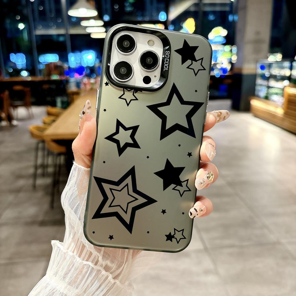 Color Phone Case For iPhone 17 16E 16 11 15 14 Pro MAX 12 13 MINI 7 8 Plus XR SE Silver IMD Cover Protection Style Stars Pattern