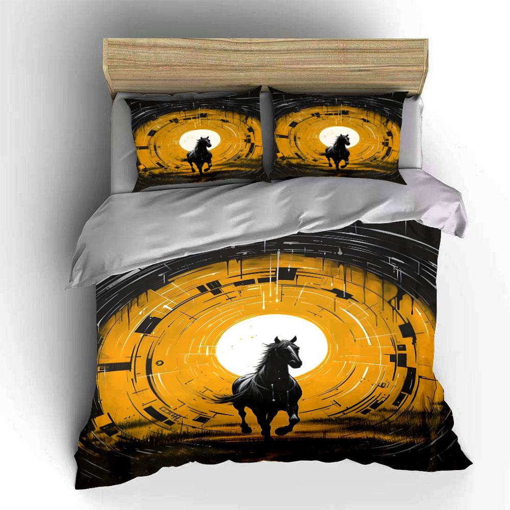 Dynamic Horse Art Three-Piece Set Exquisite Three-Piece Bedding Set Gift For Kids And Adults EU Twin 135X200cm&set