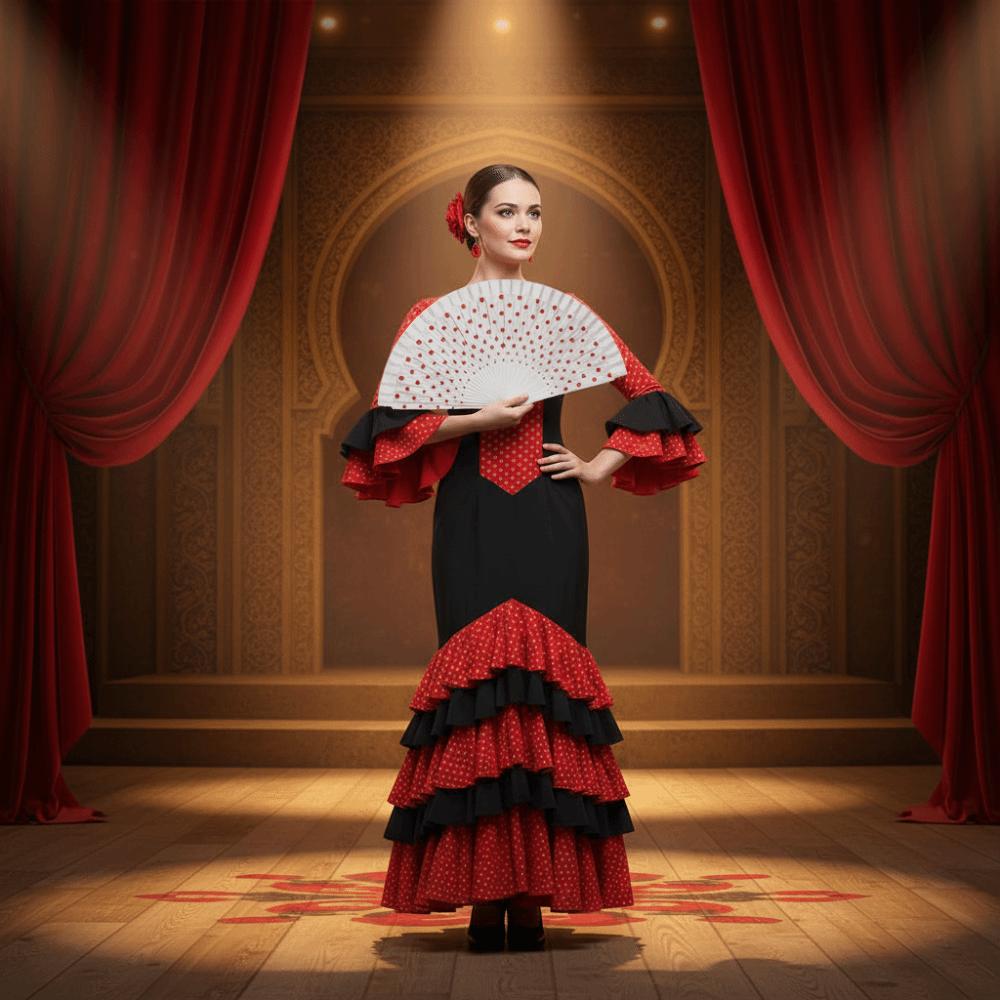 Vintage Flamenco Spanish Folding Fan Wood Handle Decorative Fan Dancing Fan Filming Props