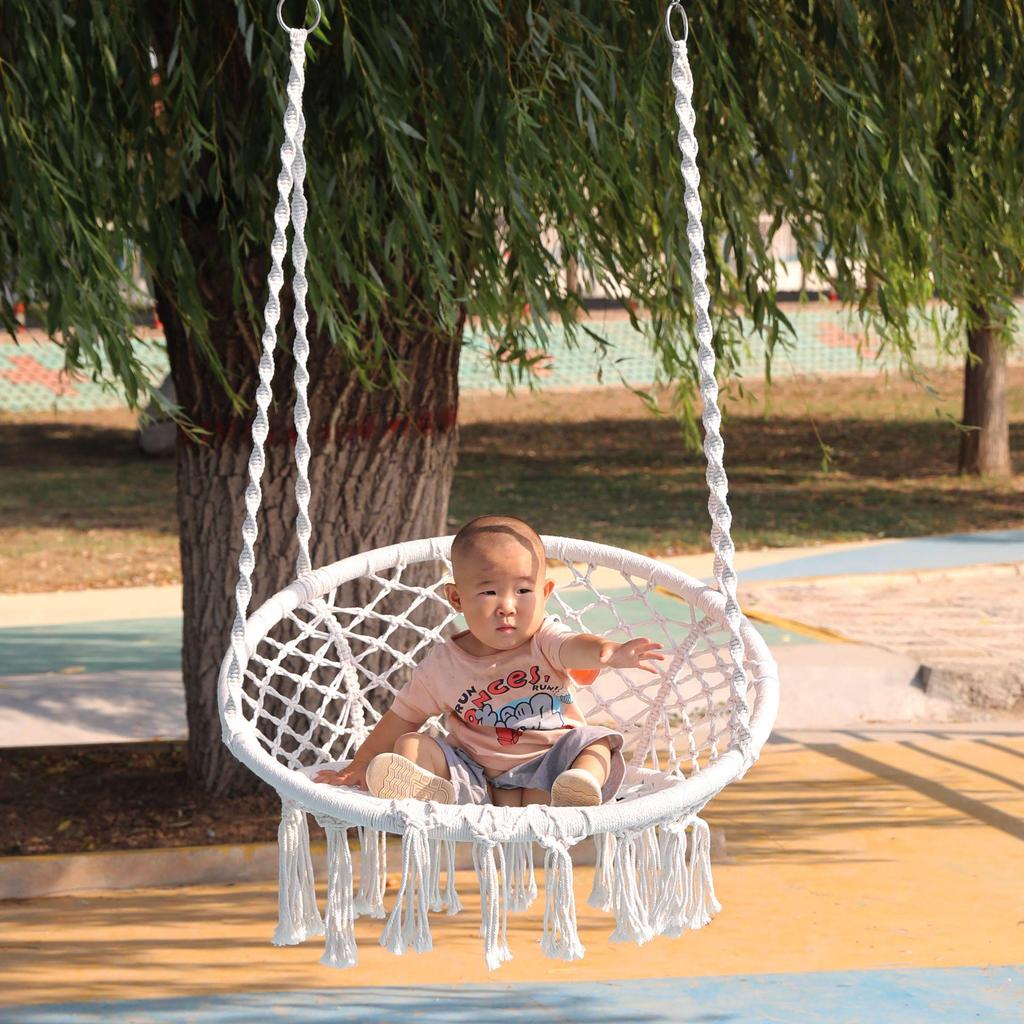 Nordic Style Cotton Rope Hanging Chair - Indoor/Outdoor Tassel Swing Hammock