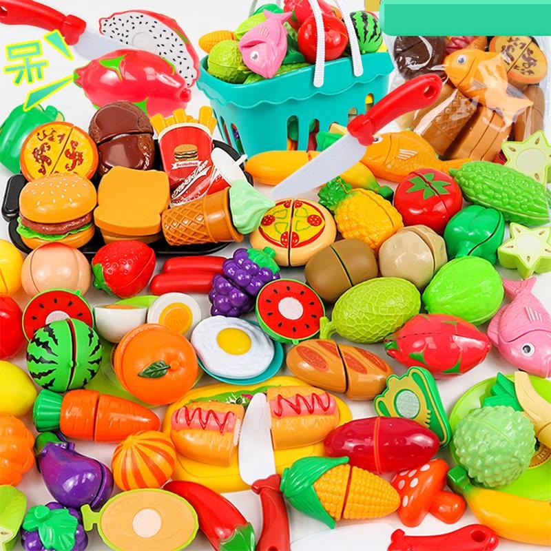 Kitchen Play House Toy Set Simulation Basket Fruit Vegetable Food Cutting Game Educational Kids Montessori Learning Girls Toy