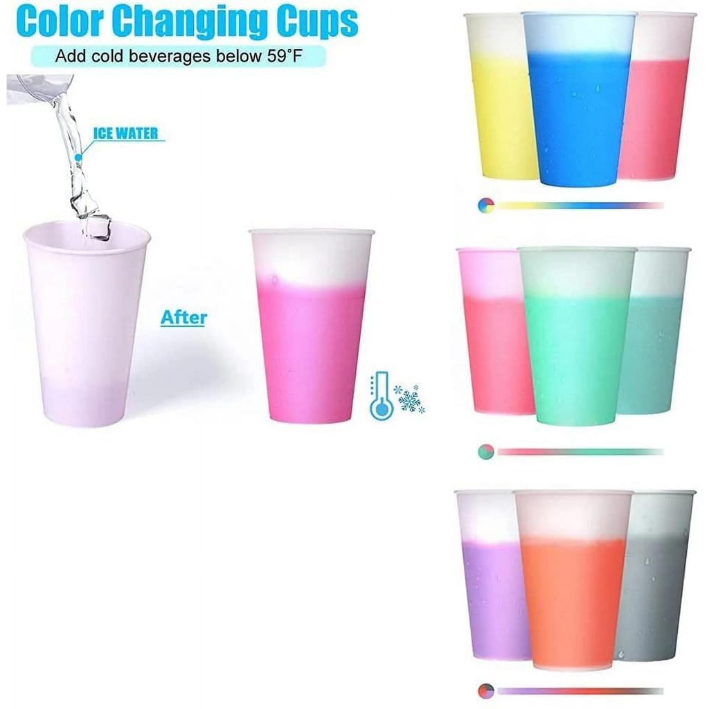 10pcs Per Set Temperature Sensitive 10-Color Changing Cup 16oz Straw Cup Changes Color When Cold Reusable