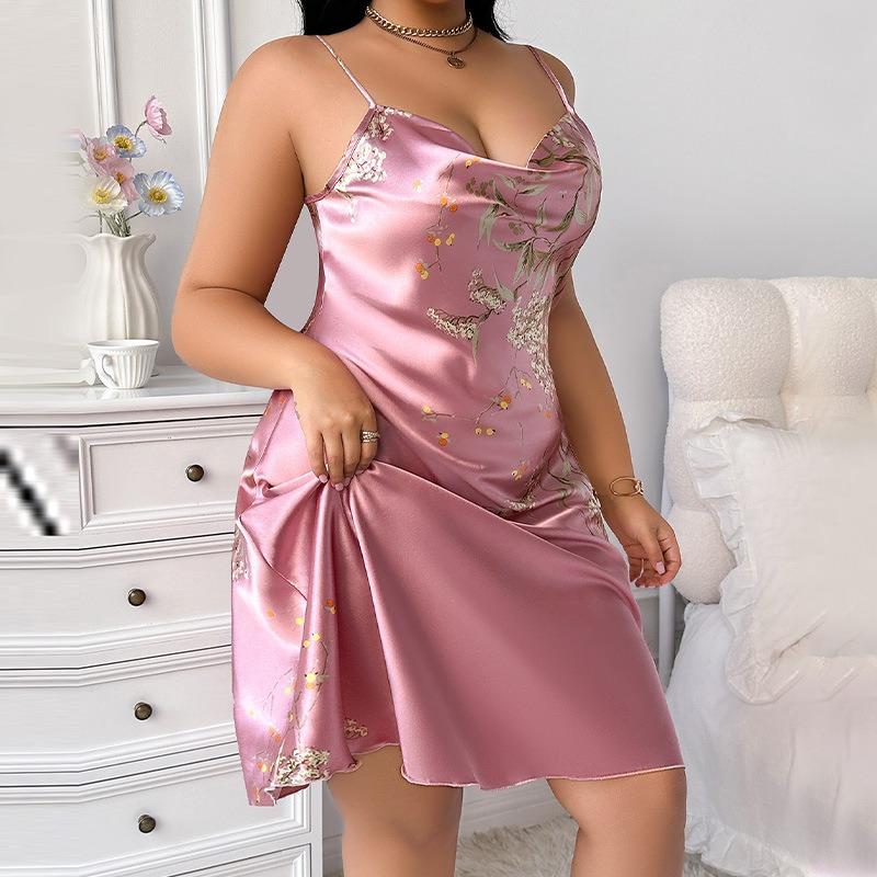 Nadměrné dámské pyžamo z potištěného umělého hedvábí, sexy polyesterové halter šaty, domácí oblečení bez zad, ležérní pyžamo