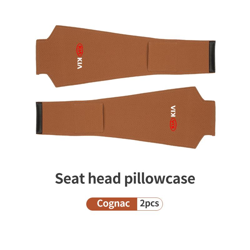 AAAFR1 Car Logo Headrest Cover Suede Perforated Breathable Head Pillowcase Pads For KIA Cerato Proceed Venga Stonic Picanto Sorento