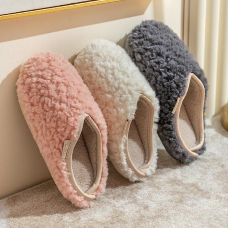 V-shaped leather line fur slippers, Poggle fur slippers, living room slippers V leather line pink 40-41