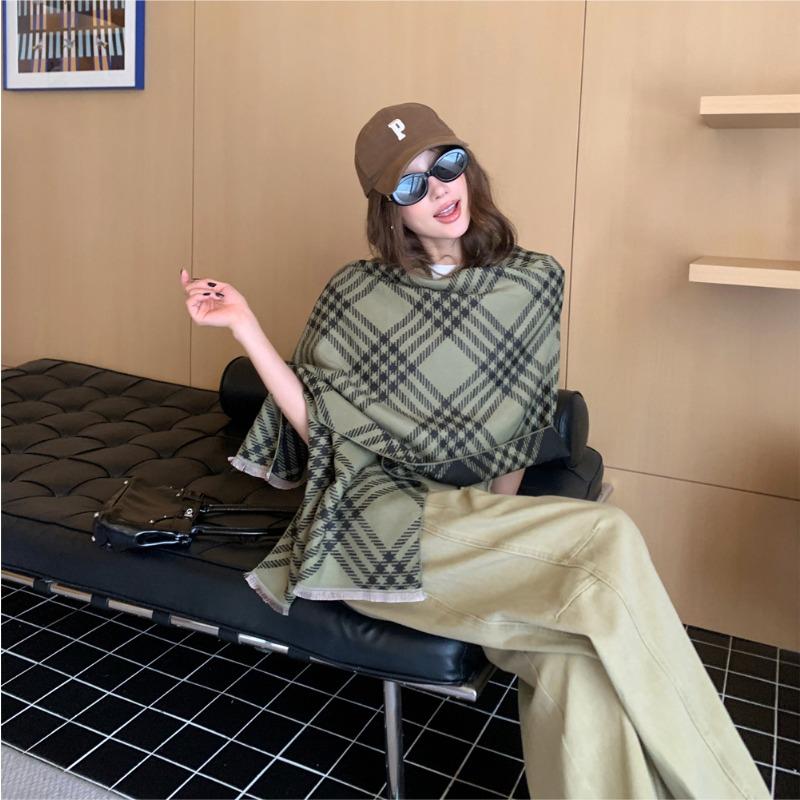 Autumn and winter new imitation cashmere double-sided striped scarf women's warm shawl versatile student couple outer scarf