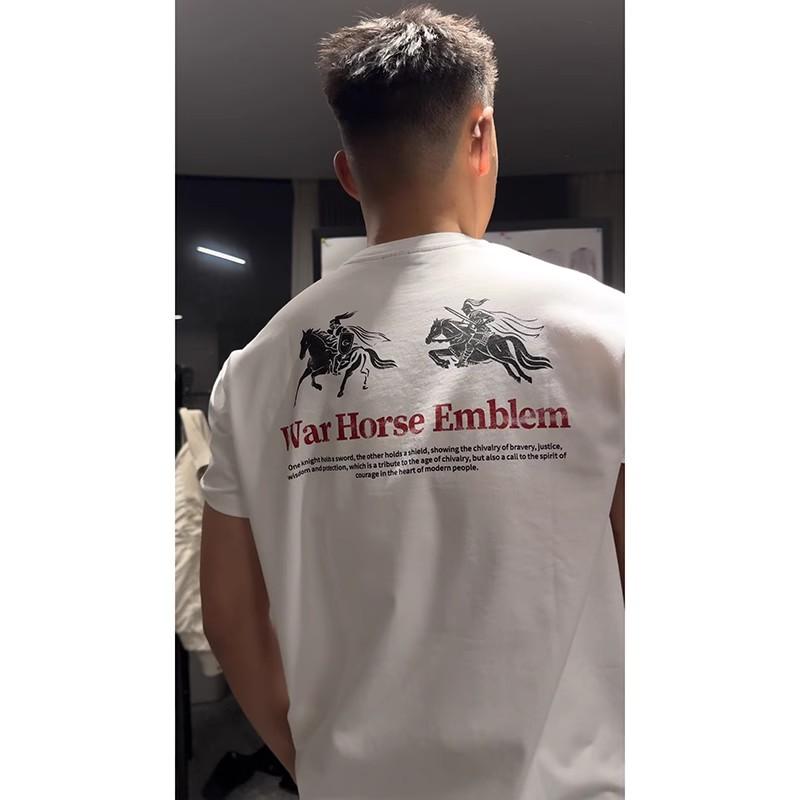 

Футболка с короткими рукавами American Retro High Street, мужская футболка высокого качества Ruan Shuai Oumei, модная брендовая пара 3XL белый