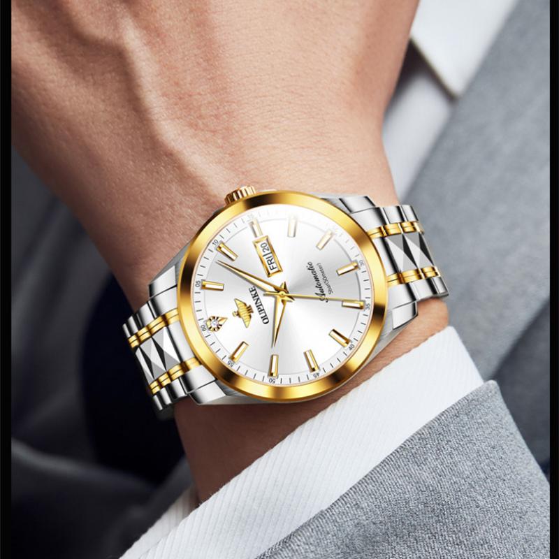 OUPINKE Montre Homme Double Calendrier Montre Mécanique Automatique Montre Diamant Haut De Gamme Étanche