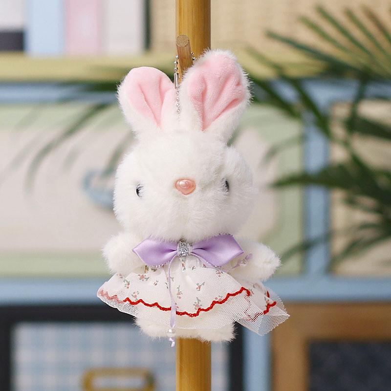 Cute Bunny Plush Hanging Toy With Satin Neck Bow For Wedding Decor And Kids Gift