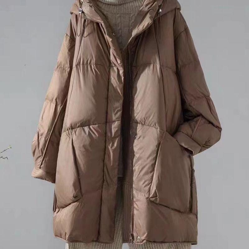 

Модная куртка-пуховик женская парка зимняя с капюшоном средней длины с карманами толстая теплая хлопковая одежда свободное пальто S кофейный