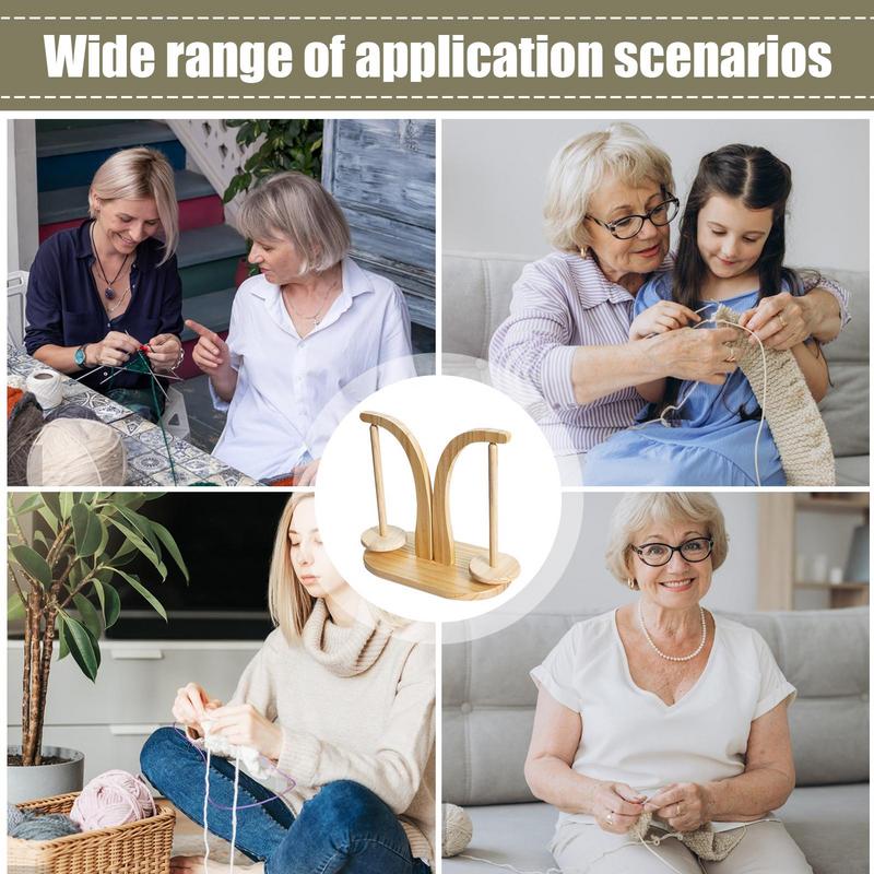 Double Yarn Spindle Rotating Wooden Sewing Yarn Holder Spinner Magnetic Thread Spool Wool Ball Winder For Knitting Sewing Tool