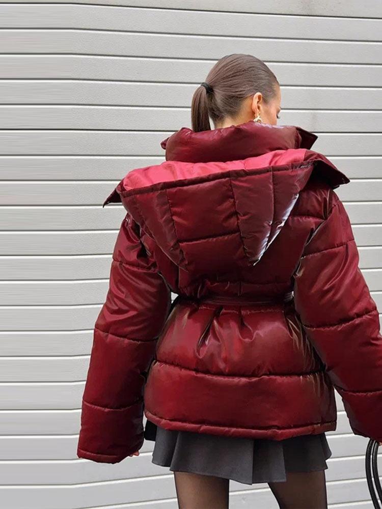 Women's Hooded Long Sleeved Slim Zipper Pocket Winter Jacket