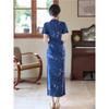 Blue tie-dye short-sleeved cheongsam women's daily slim-fitting and thin high-end temperament elegant medium and long retro style dress