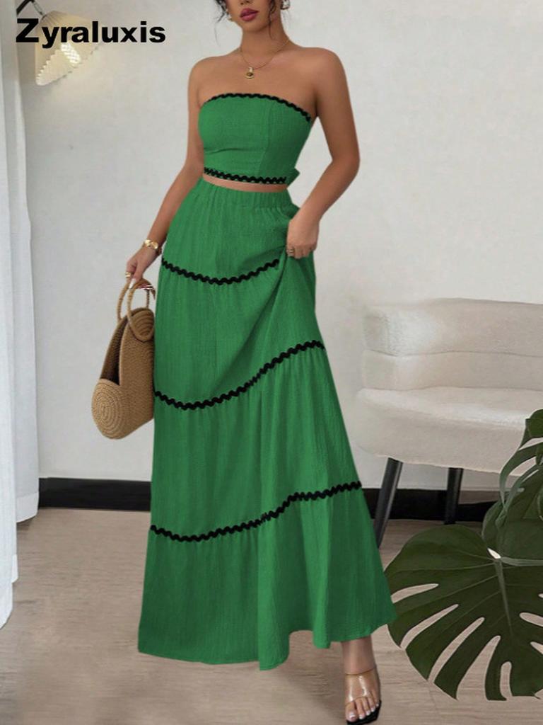 New Foreign Style Summer Vacation Casual Elegant Lace Long Dress Two-Piece Set