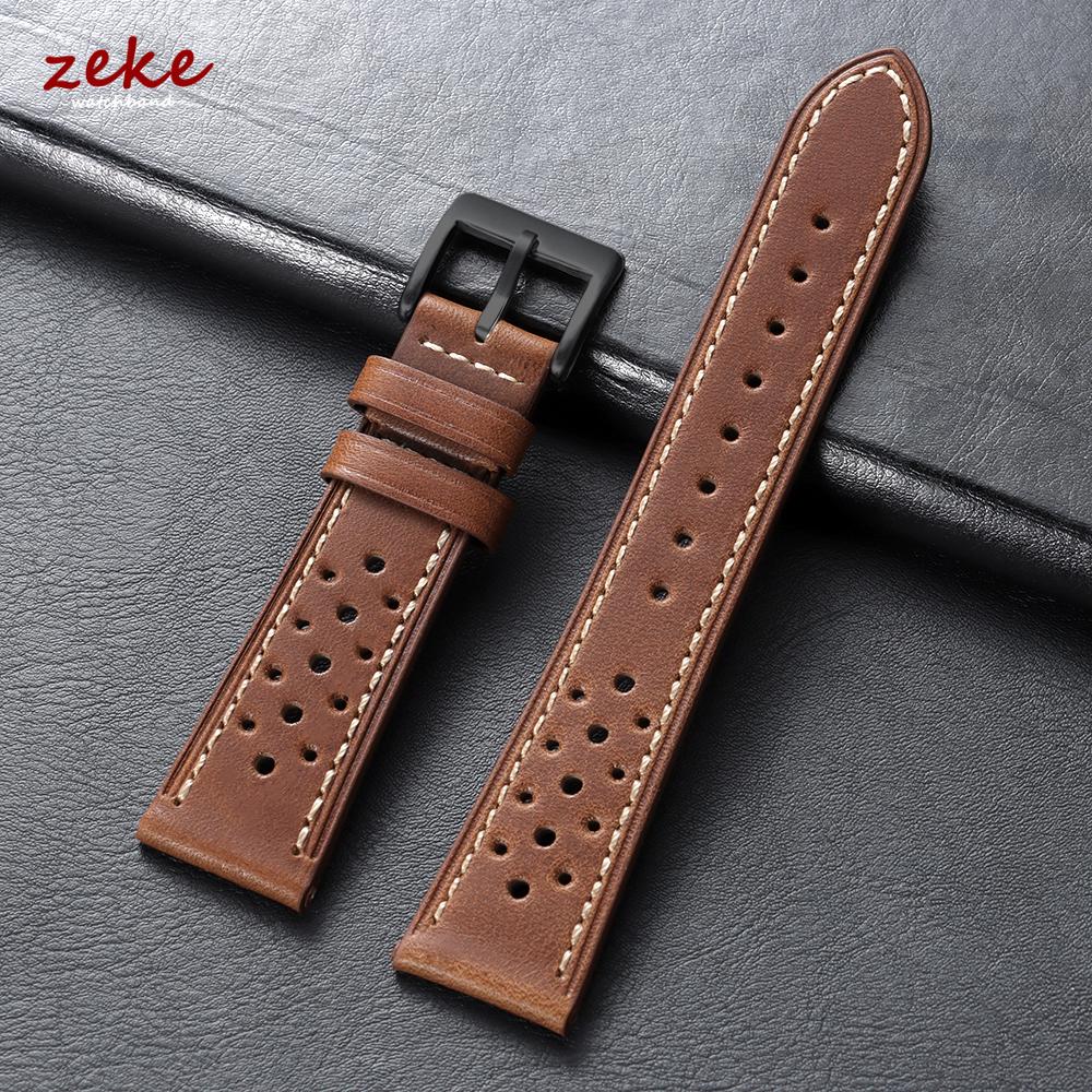 20mm 22mm 24mm Vintage Top-Grain Cowhide Strap for Men Women Universal Genuine Leather WatchBand Brown Breathable Sport Bracelet