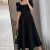 2024 Summer Hepburn-Style One-Shoulder Tea-Length Little Black Dress