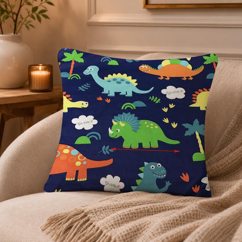 Cartoon D-Dinosaurs Cushion Cover Anti-dustmite Pillowcase Invisible zipper silky short plush Sofa cushion cover