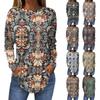 Shirts For Women Cute  Vintage Pattern Print T-Shirt Long Sleeve Tunic Tops Cotton Pullovers