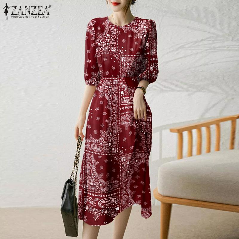 

ZANZEA Hotspot Весенние женские длинные платья с цветочным принтом с круглым вырезом