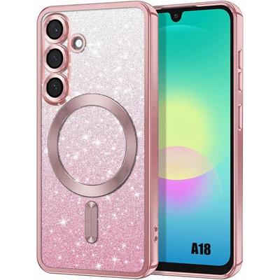 Case for Samsung Galaxy A18 4G/5G, Slim Silicone with Magnetic Ring - Glittering Pink