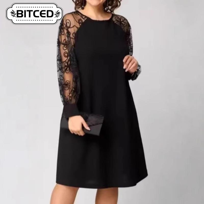 BITCED Women's Fashion Solid Color Print Long Sleeve V-Neck Casual Dresses
