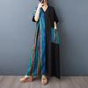 DIMANAF Women Summer New 2025 Plus Size Dress Casual V-Neck Loose Stripe Long Dress Vintage Dress Maxi