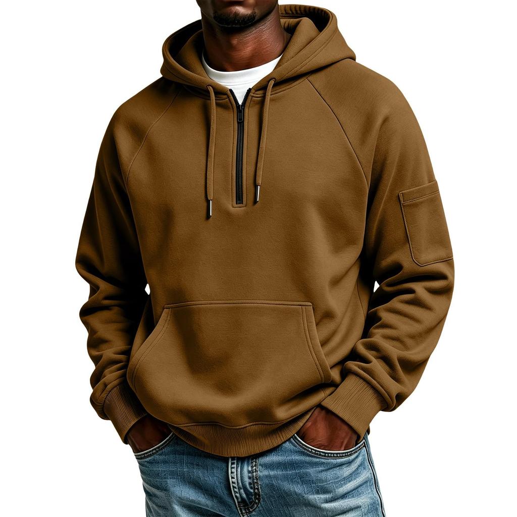 Men's Casual Raglan Long Sleeve Hooded Sweatshirt with Round Neck for Athletic and Everyday Wear