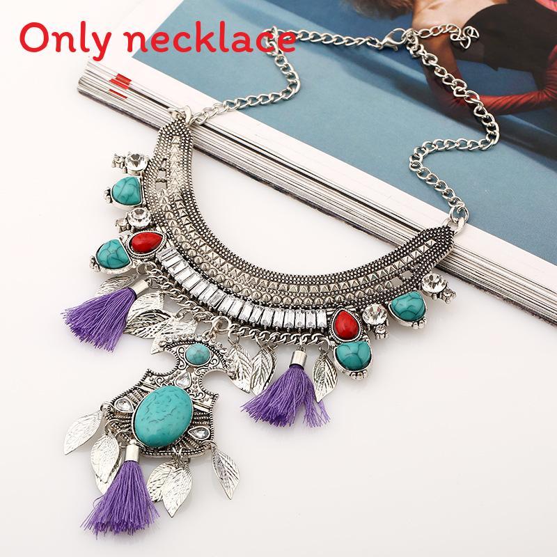 

Simulation Style Ethnic Gemstone Decoration Women Necklace With Design Tassel фиолетовый