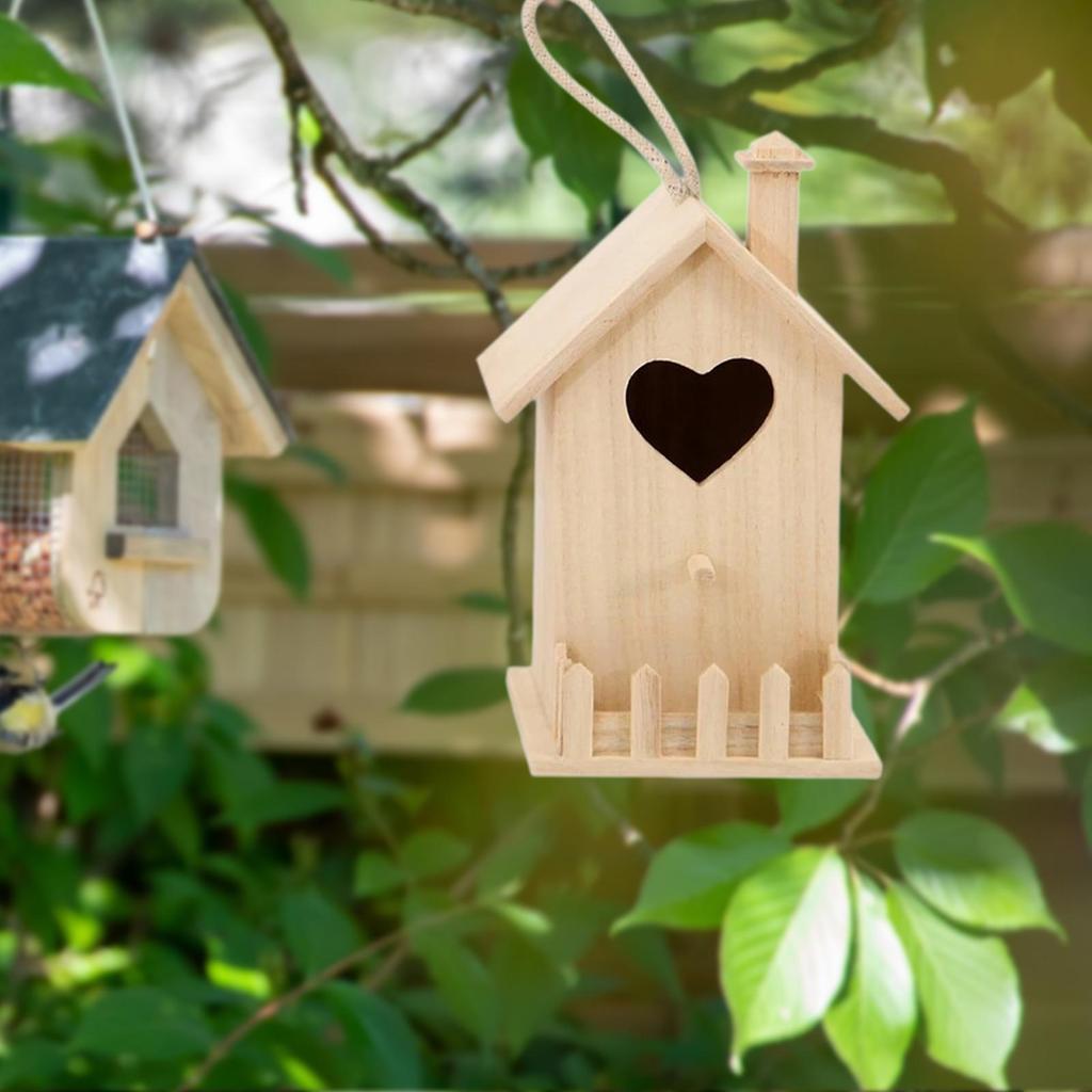 Paintable Mini Wooden Bird House Hanging Nest Box DIY Bird Cage for Outdoor Garden Courtyard Decorative Birds