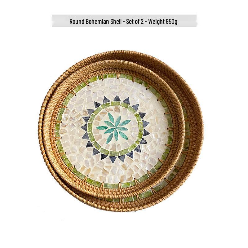 Handmade Rattan Round Light Luxury Tray for Picnic, Fruit, and Candy Storage in the Living Room or Restaurant.
