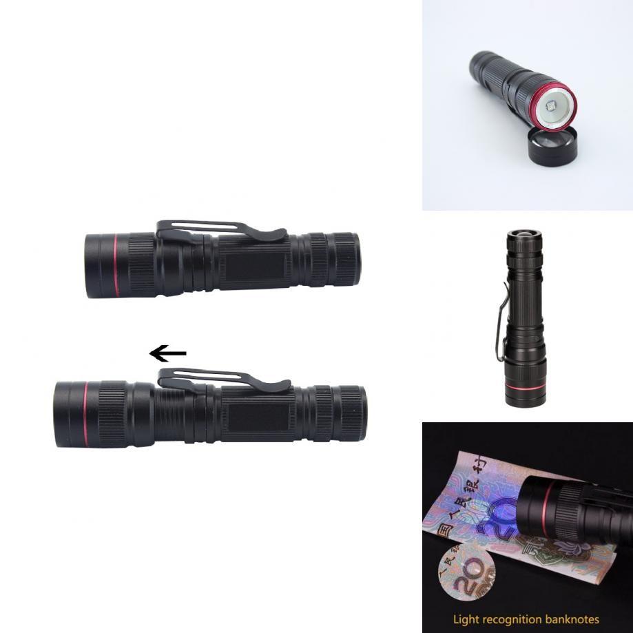 New Adjustable Led Uv Flashlight For Currency Verification Makeup Baby Items Fluorescent Detection Mini Uv Torch