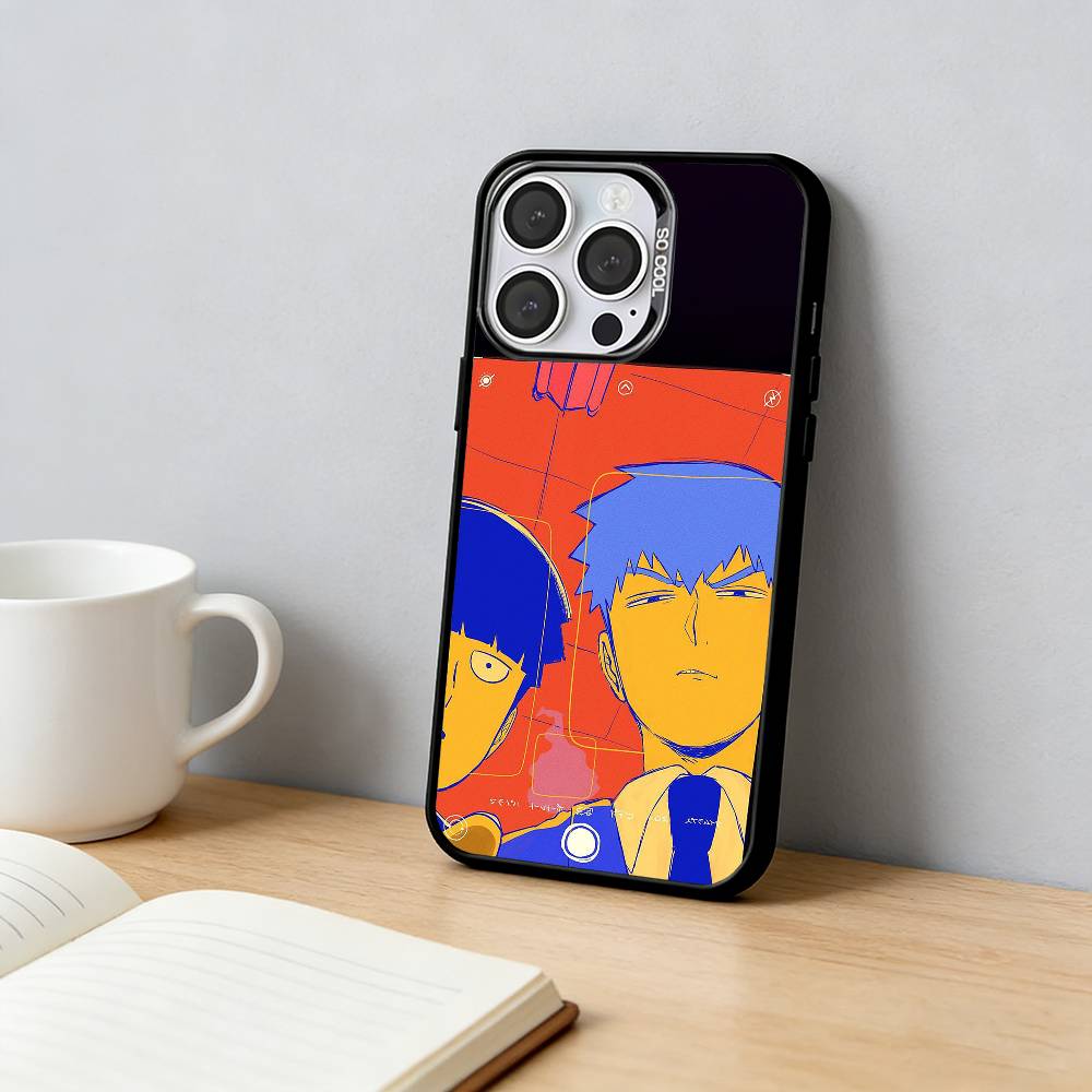 

Amine Mobs Psycho 100 Phone Case For iPhone 17,16,15,14,13,12,11 Plus,Pro Max,XS,Colored Silver Plated Inside Cover iPhone12PRO