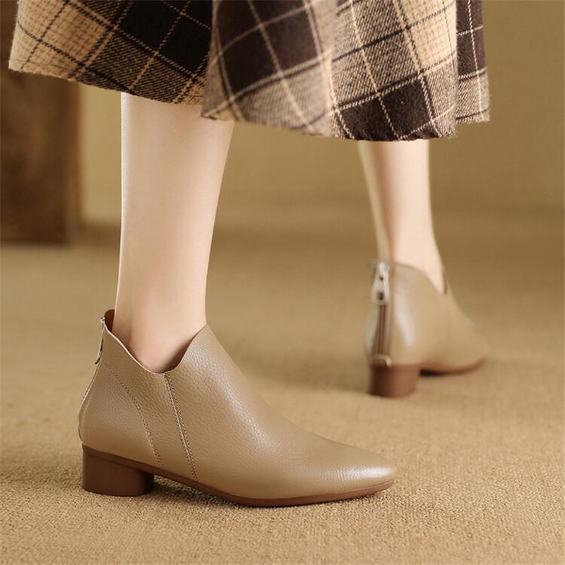 Móda Nové Podzimní Dámské Kožené Kozačky Ležérní Krátké Kozačky pro Ženy Módní Kozačky Nízký Podpatek Dámské Boty Stručné Kotníkové Kozačky