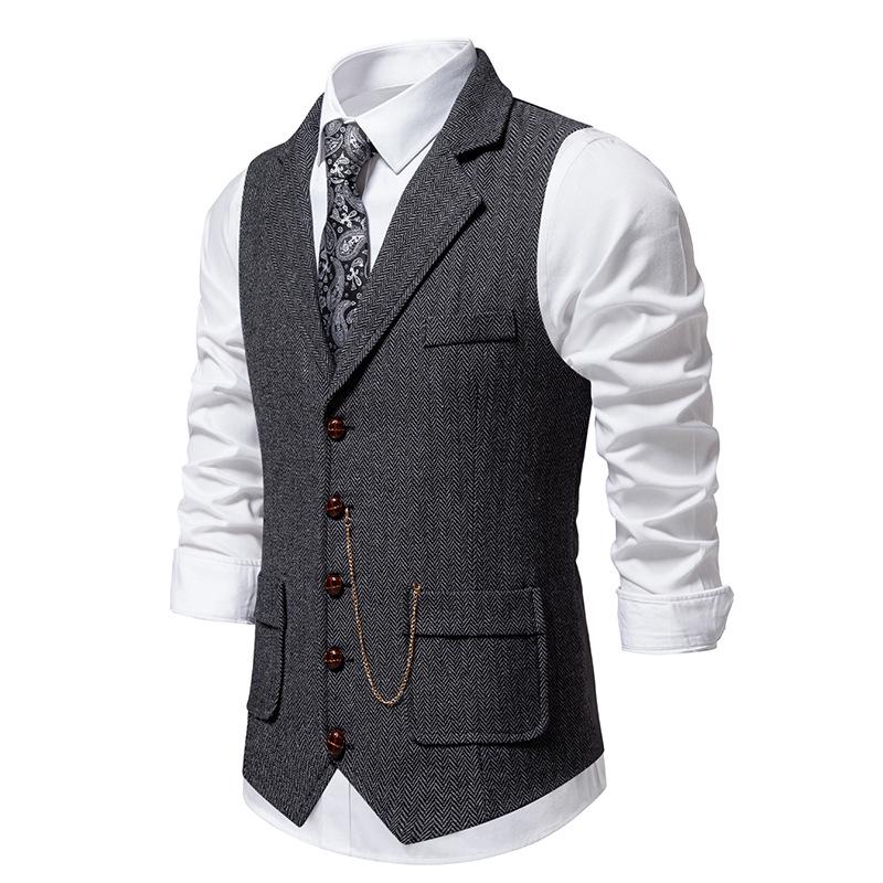 2024 Spring Retro European Men's Casual Lapel Chain Vest