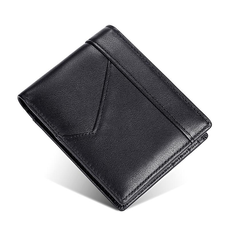 Multi-card Slot Genuine Leather Wallet, Waxed Vintage Top-grain Cowhide Money Clip for Men, RFID Anti-theft Large Capacity Wallet чёрный