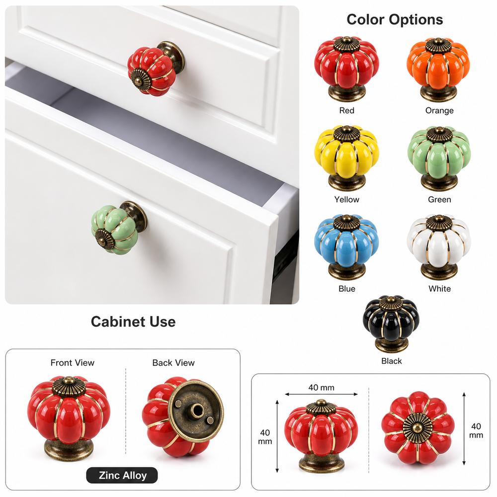 New Pumpkin Shape Cabinet Handles Single Hole Colorful Door Knobs Decorative Rustic Finish Drawer Pulls Drawer Hardware