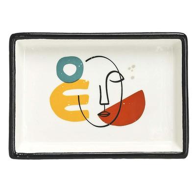 [A0899] - Multicolored White 'Arty' Ceramic Pocket Tray - 15. 5x10. 5x2. 5 Cm