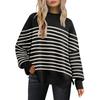 Women's Fashion Round Neck Long Sleeve Sweater Knitted Side Slit Pullover