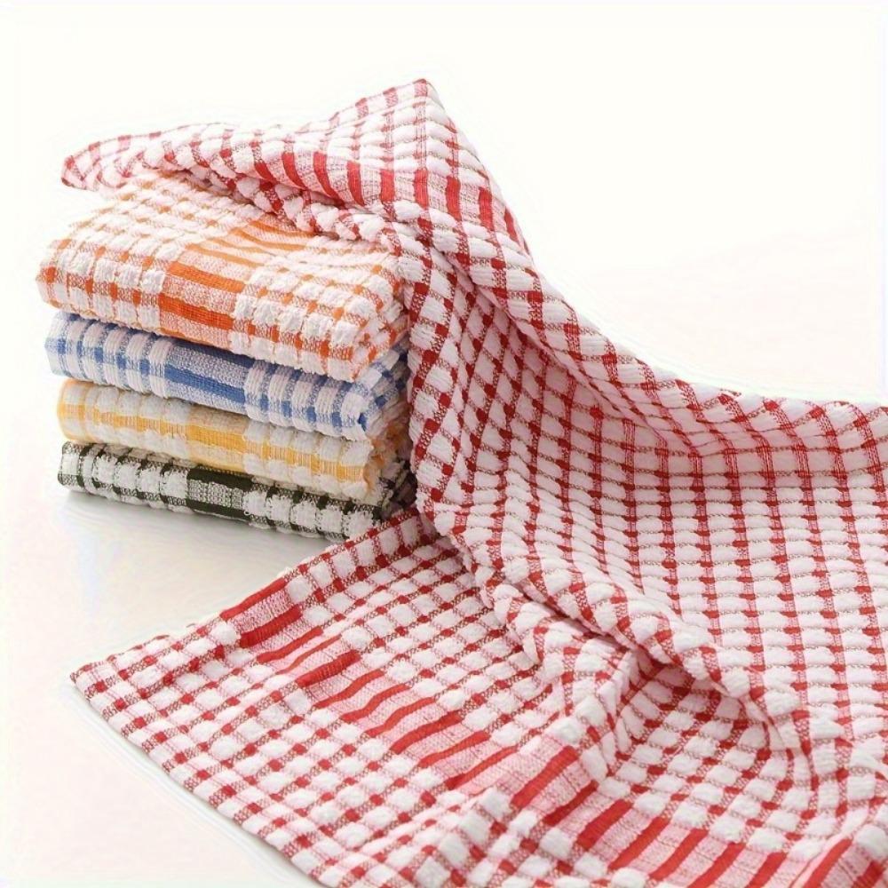 5 Piece Absorbent Plaid Dish Towels Reusable Kitchen Cleaning Cloths, Soft Woven Material for Drying Dishware and Cleaning Surfaces, Kitchen Towels.