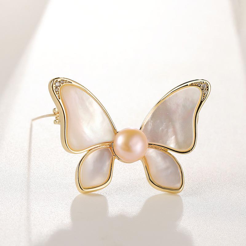 Bo Xin Yun High-end Freshwater Pearl  Zircon Butterfly Brooch Pin