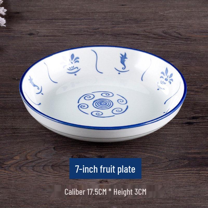 Vintage Ceramic Blue & White Bamboo Flower Bowl - Rustic Farmhouse Tableware, Ideal for Rice & Noodles